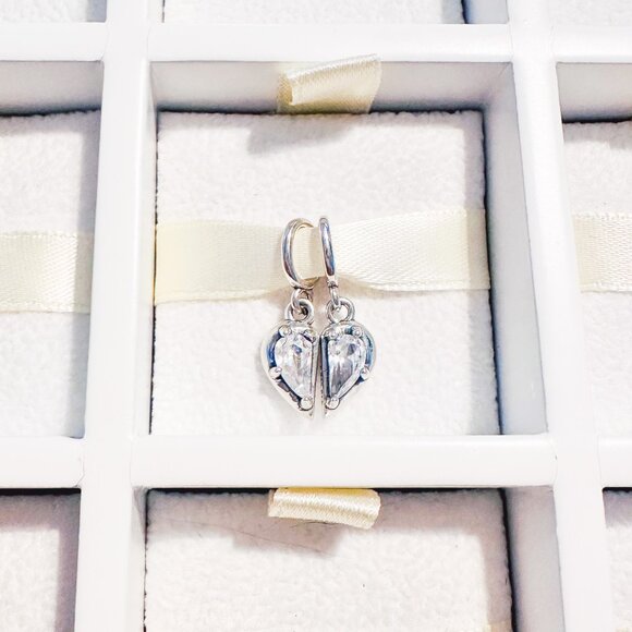 925 Sterling Silver Mom And Daughter Crystal Half Charms Fits Pandora Bracelets - Picture 7 of 10